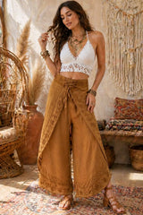 Boho παντελόνι wrap effect με κεντήματα