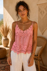 Boho Κεντητό Top με Crochet Λεπτομέρειες