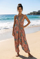 Αέρινη Boho Ολόσωμη Φόρμα Harem με Ανοιχτή Πλάτη & Paisley Print