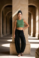 Boho παντελόνι με λάστιχο & υφασμάτινη ζώνη – Rayon