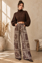 Boho Wide Leg Τζιν Παντελόνι με Bandana Print