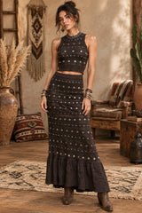 Boho Σετ Crop Top & Maxi Φούστα με Μεταλλικά Τρουκς