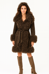 Κομψό Χειμερινό Παλτό με Faux Shearling Λεπτομέρειες Καφέ