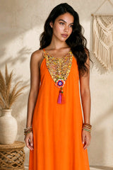 Boho Maxi Φόρεμα με Χειροποίητο Crochet Μπούστο
