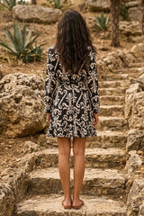 Mini Boho Φόρεμα Μοτίβο με Ζωνάκι – 100% Βαμβάκι