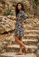 Mini Boho Φόρεμα Μοτίβο με Ζωνάκι – 100% Βαμβάκι