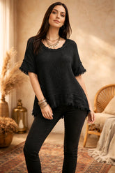 Γυναικεία Μπλούζα Διπλή (2-Piece) με Εσωτερικό Τοπ – Βαμβακερό Σετ - Μαύρο