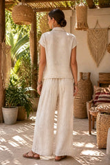 Boho Λινό Σετ Πουκαμίσα & Παντελόνα με Layer