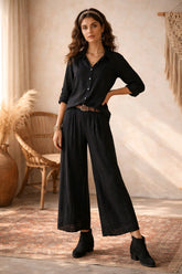 Λινό Πουκάμισο με Άνοιγμα στην Πλάτη - Μαύρο