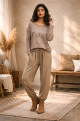 Γυναικεία Μπλούζα σε Χρώμα Taupe με Τύπωμα