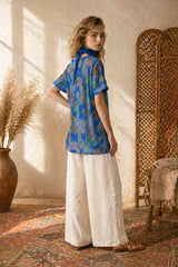 Boho Μπλούζα με Ethnic Print & Παγιέτες – Μπλε