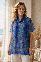 Boho Μπλούζα με Ethnic Print & Παγιέτες – Μπλε