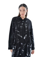 Μακριά ζακέτα Δίχρωμο Μαύρο Βαμβακερό σε Άνετη γραμμή