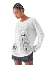 Μπλούζα με σκισίματα Μονόχρωμο Λευκό Βαμβακερό σε Άνετη γραμμή