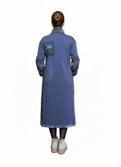 Μακριά βαμβακερή ζακέτα Μονόχρωμο Μπλε Βαμβακερό σε Άνετη γραμμή