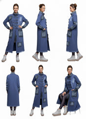 Μακριά βαμβακερή ζακέτα Μονόχρωμο Μπλε Βαμβακερό σε Άνετη γραμμή