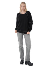 Μπλούζα με πλεκτά μανίκια Μονόχρωμο Μαύρο Βαμβακερό σε Άνετη γραμμή