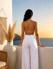 Crochet Halter Top με Κρόσσια - Γκρι