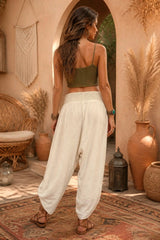 Boho Βαμβακερό Παντελόνι Harem με Κεντητές Τσέπες