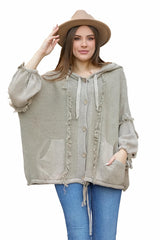 Ζακέτα με κουκούλα 100% βαμβάκι Μονόχρωμο Μπεζ Βαμβακερό σε Άνετη γραμμή