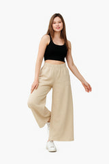 Βαμβακερό παντελόνι με τσέπες Μονόχρωμο Μπεζ Βαμβακερό σε Άνετη γραμμή
