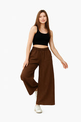 Βαμβακερό παντελόνι με τσέπες Μονόχρωμο Καφέ Βαμβακερό σε Άνετη γραμμή