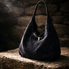 Τσάντα Ώμου Μαύρη από Σουέτ Δέρμα