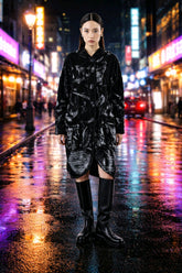 Μακριά ζακέτα Δίχρωμο Μαύρο Βαμβακερό σε Άνετη γραμμή