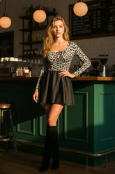 Mini Φόρεμα με Animal print Top & Σατέν Φούστα