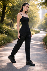 Παντελόνι φόρμα με τσέπες Μονόχρωμο Μαύρο Βαμβακερό