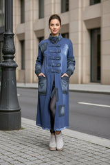 Μακριά ζακέτα Μονόχρωμο Μπλε Βαμβακερό σε Άνετη γραμμή