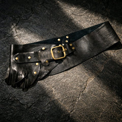 Δερμάτινη Ζώνη με Κρόσσια Μαύρο