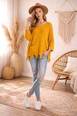 Oversized Μπλούζα με Ασύμμετρο Τελείωμα & Πλαϊνή Τσέπη - Κίτρινη