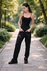 Παντελόνι φόρμα με τσέπες Μονόχρωμο Μαύρο Βαμβακερό