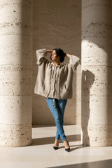 Ζακέτα με κουκούλα 100% βαμβάκι Μονόχρωμο Μπεζ σε Άνετη γραμμή