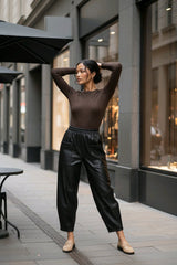 Παντελόνι Δερματίνη – Barrel Γραμμή με Τσέπες Μαύρο