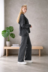 Σετ φόρμας Μονόχρωμο Γκρι σκούρο Βαμβακερό σε Άνετη γραμμή