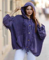 Ζακέτα με κουκούλα 100% βαμβάκι Μονόχρωμο Μωβ Βαμβακερό σε Άνετη γραμμή