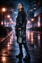 Μακριά ζακέτα Δίχρωμο Μαύρο Βαμβακερό σε Άνετη γραμμή