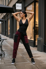 Παντελόνι από Σουέτ με Λάστιχο στη Μέση Μαύρο Μπορντό