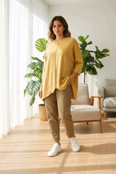 Τουνίκ Ασύμμετρη σε Άνετη Γραμμή Μουσταρδί Μανίκι 3/4