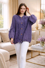 Ζακέτα με κουκούλα 100% βαμβάκι Μονόχρωμο Μωβ Βαμβακερό σε Άνετη γραμμή