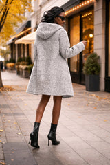 Ασύμμετρη ζακέτα μπουφάν Μονόχρωμο Γκρι Πολυεστέρας σε Φαρδιά γραμμή