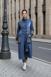 Μακριά ζακέτα Μονόχρωμο Μπλε Βαμβακερό σε Άνετη γραμμή