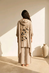 Γυναικείο Ριγέ Σετ Ζακέτα & Παντελόνα – Relaxed Boho Style - Μπεζ