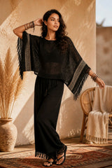 Boho Μπλούζα Cotton Gauze με Ethnic Κέντημα & Κρόσσια