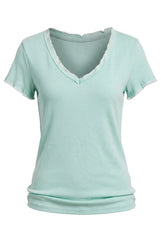 Rib T-Shirt με Raw Τελειώματα και V-λαιμόκοψη
