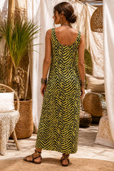 Maxi Φόρεμα Βισκόζης με Animal Print - Λαχανί Μαύρο