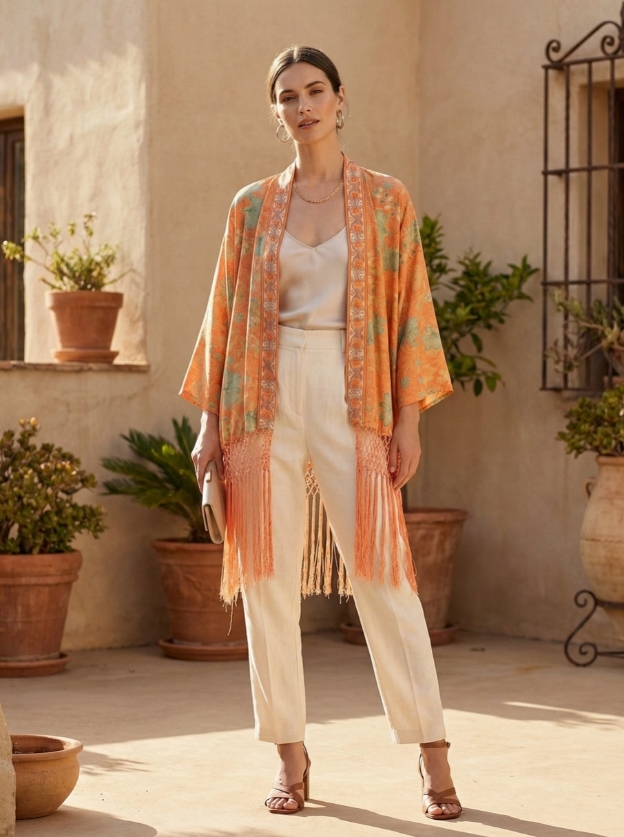 Sunset Boho Kimono από Cold Silk με Κρόσσια