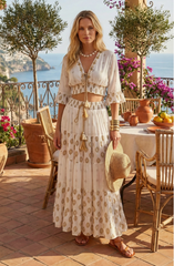 Boho Luxe Set – Χειροποίητο Κέντημα & Χρυσές Λεπτομέρειες - Λευκό / Χρυσό